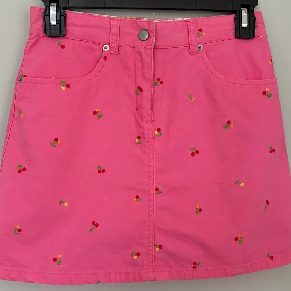 Gymboree Skort Skirt Girl's Pink A-Line Cherry Embroidery Size 12 Cotton